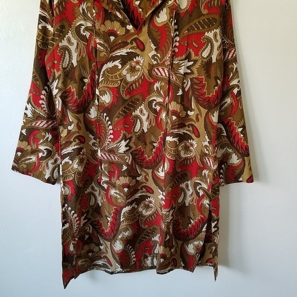 RAJ 100%Silk Paisley Neck Tie Longsleeve Tunic Mini Dress M - Picture 4 of 9